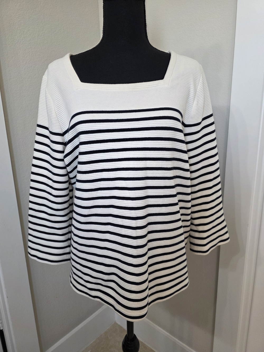 J. Jill Black & White Striped Square-Neck Long Sleeve Top